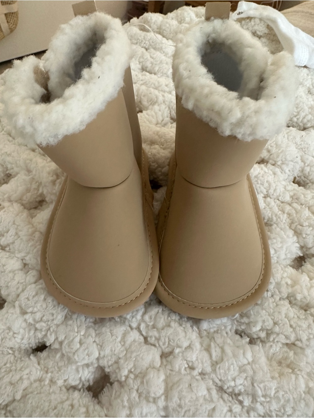 |Carter's| Tan Faux-Shearling Booties with Cream Lining